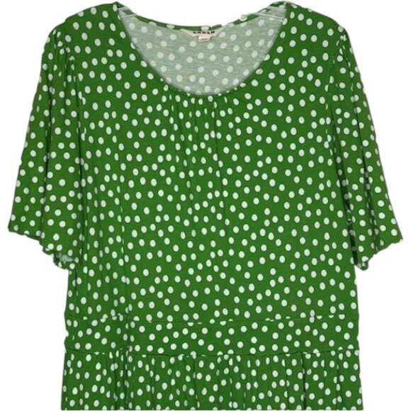 Boden Louisa Short Polka Dot Jersey Fit & Flare Dress - Green/White - 14 - Picture 3 of 8